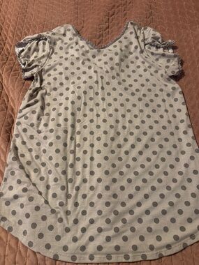 7th Ray Cream Short Sleeve Top with Gray Polka Dots and tulip sleeve